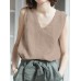 Cotton Solid V  neck Casual Sleeveless Tank Top
