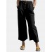 Solid Color Wide  legged Elastic Waist Cotton Pants