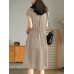 Solid Pocket Drawstring Waist Button V  neck Short Sleeve Dress