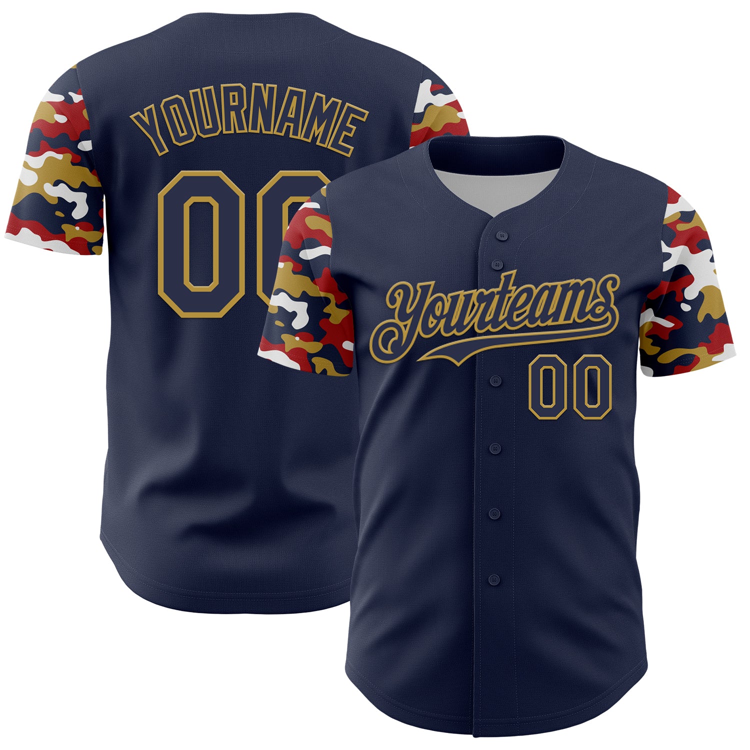 Custom Navy Old Gold Red-White Digital Camo Two Tone Authentic Baseball Jersey