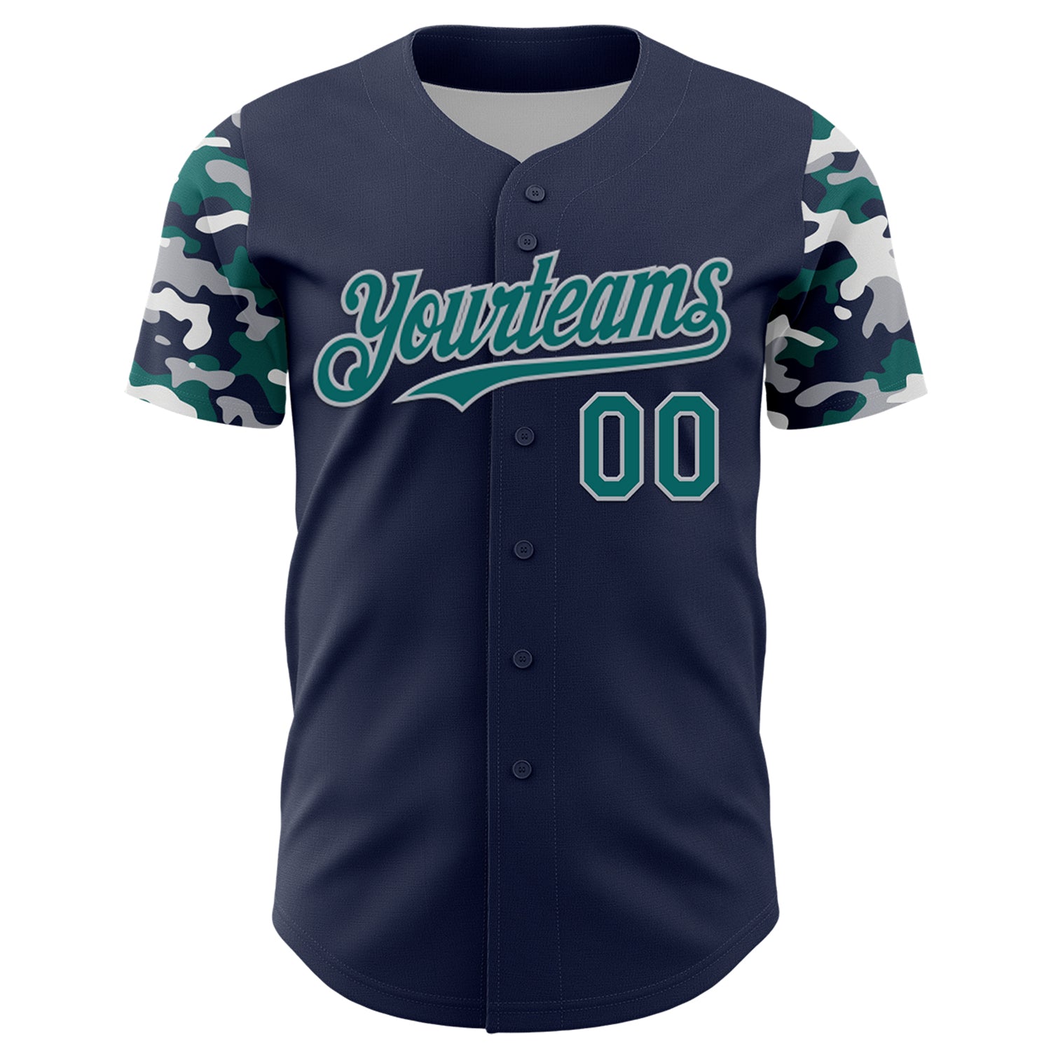 Custom Navy Teal Gray-White Digital Camo Two Tone Authentic Baseball Jersey