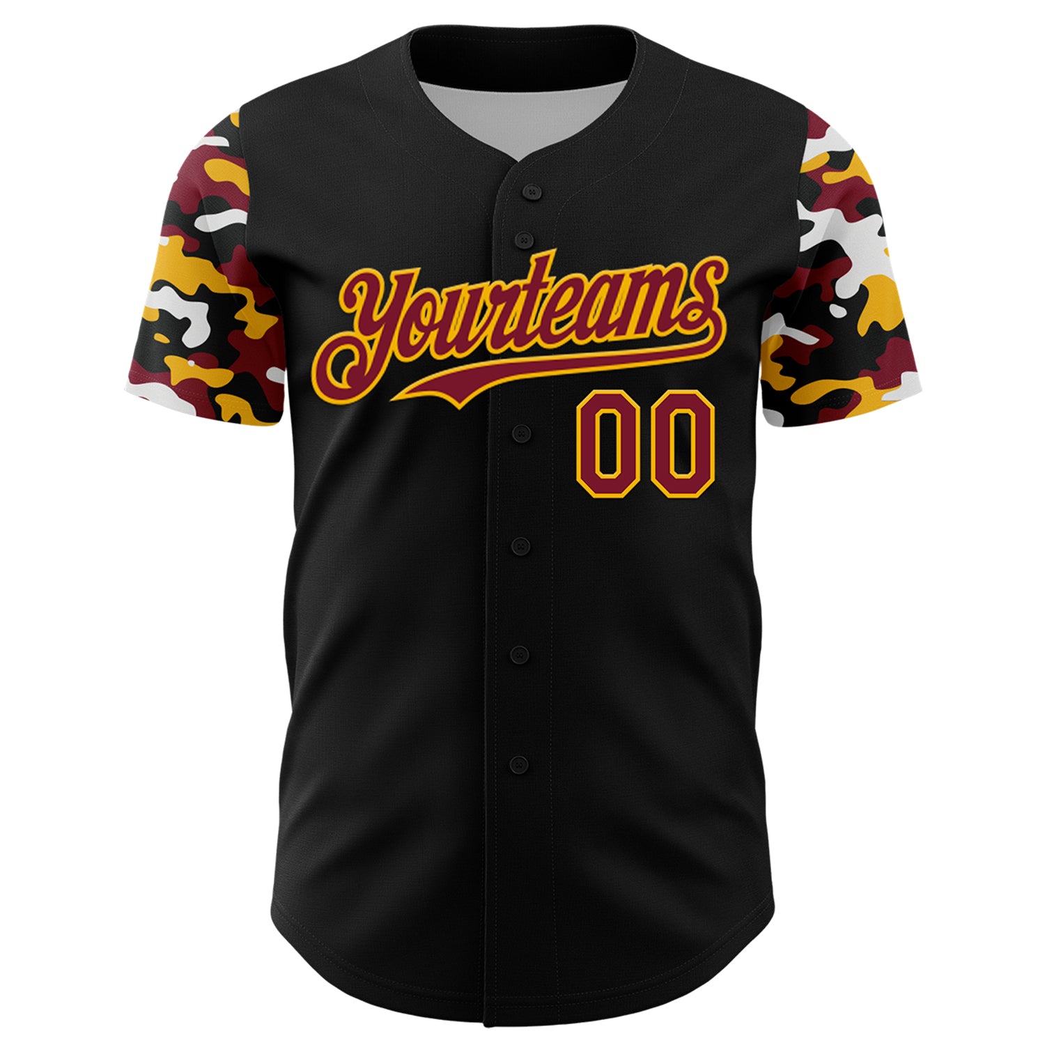 Custom Black Crimson Gold-White Digital Camo Two Tone Authentic Baseball Jersey