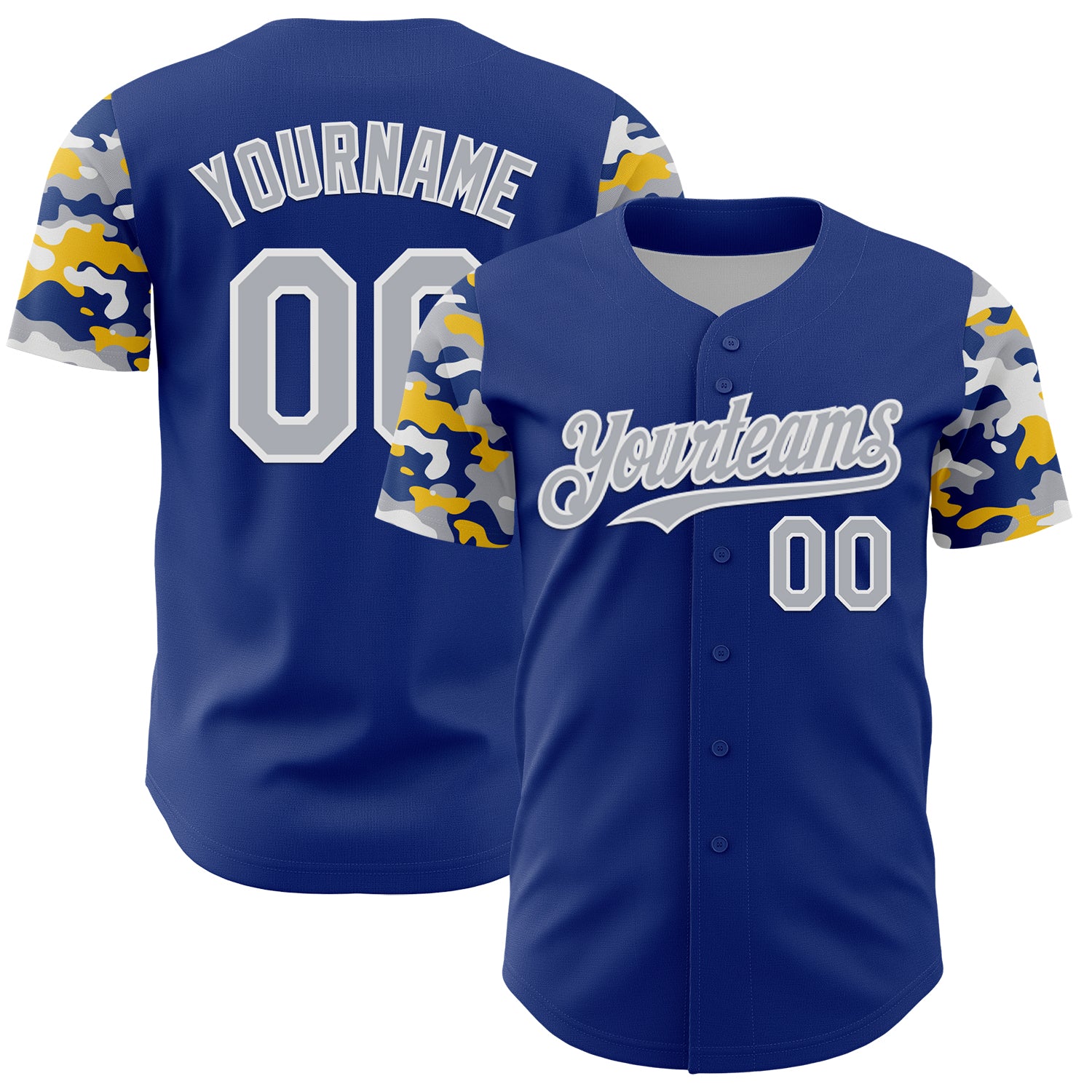 Custom Royal Gray White-Yellow Digital Camo Two Tone Authentic Baseball Jersey