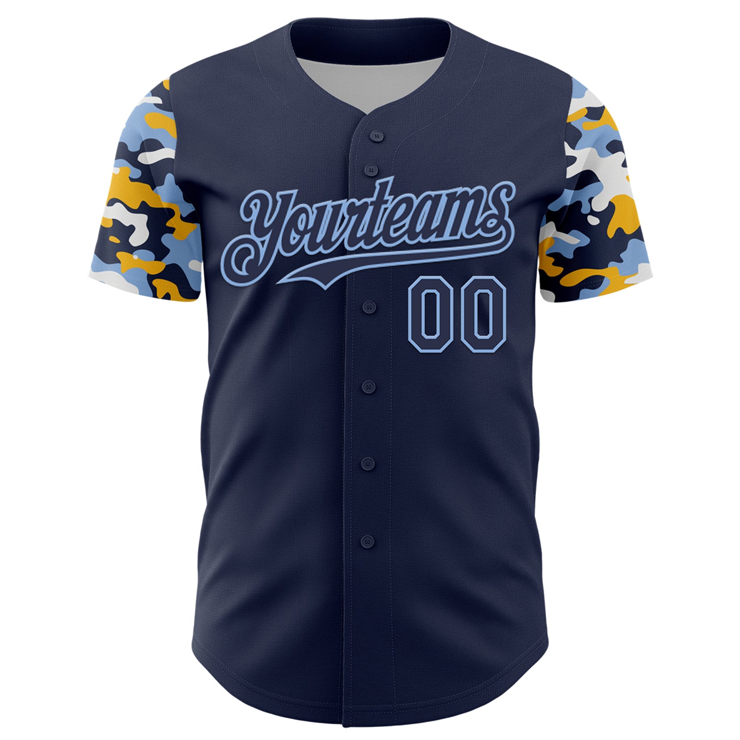 Custom Navy Light Blue Gold-White Digital Camo Two Tone Authentic Baseball Jersey