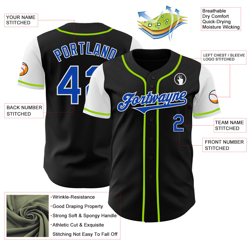 Custom Black Thunder Blue Neon Green-White Two Tone Authentic Baseball Jersey