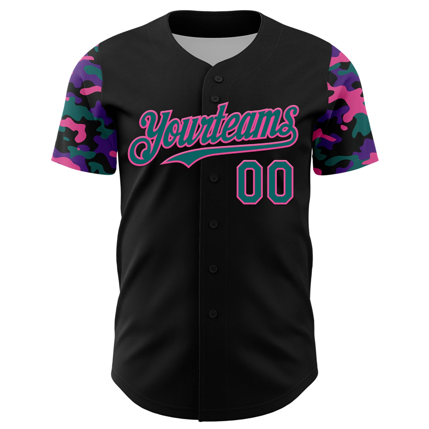 Custom Black Teal Pink-Purple Digital Camo Two Tone Authentic Baseball Jersey