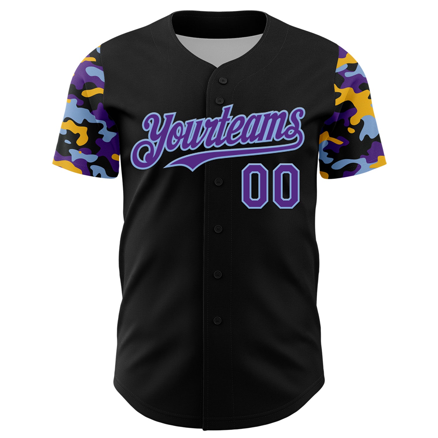 Custom Black Purple Light Blue-Gold Digital Camo Two Tone Authentic Baseball Jersey