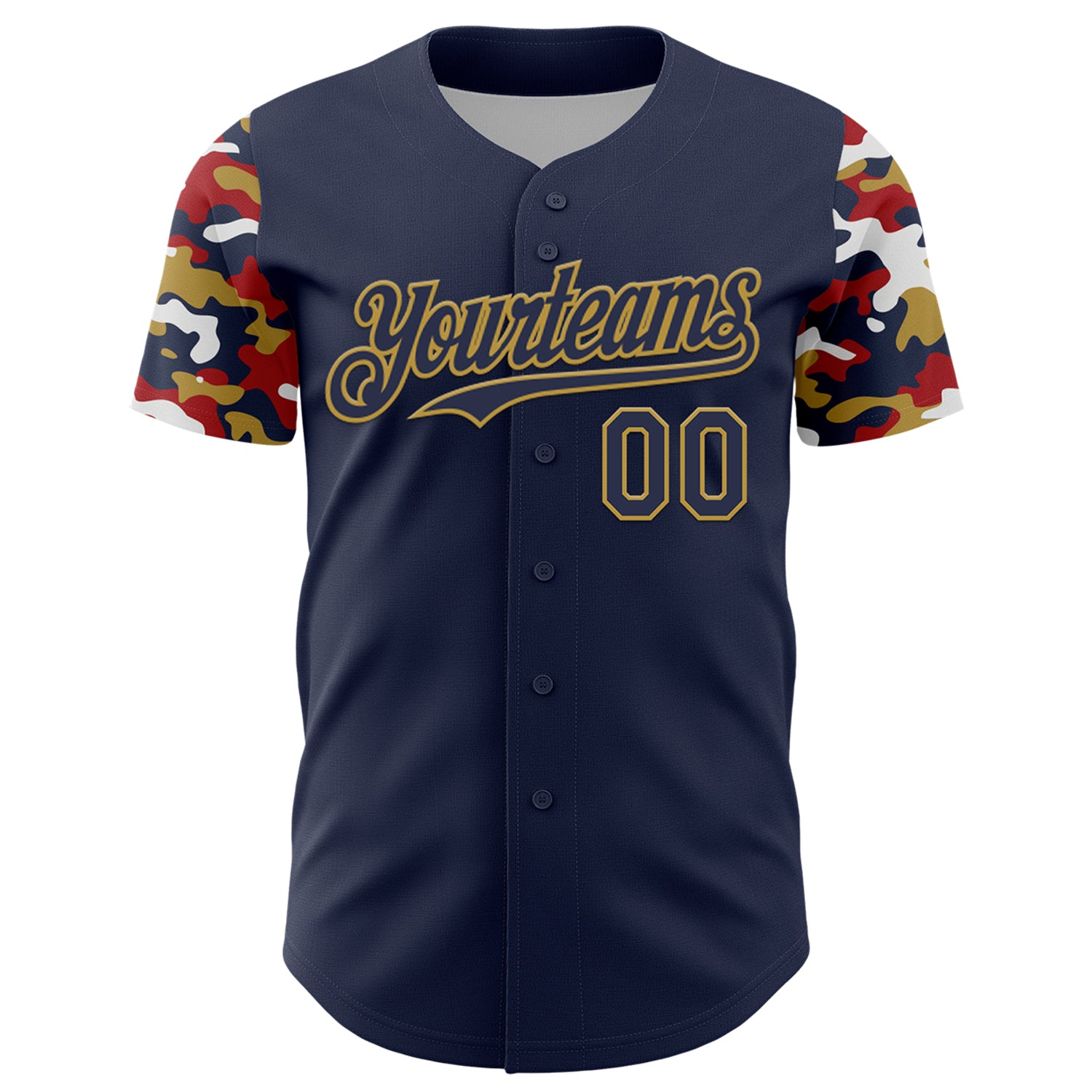Custom Navy Old Gold Red-White Digital Camo Two Tone Authentic Baseball Jersey