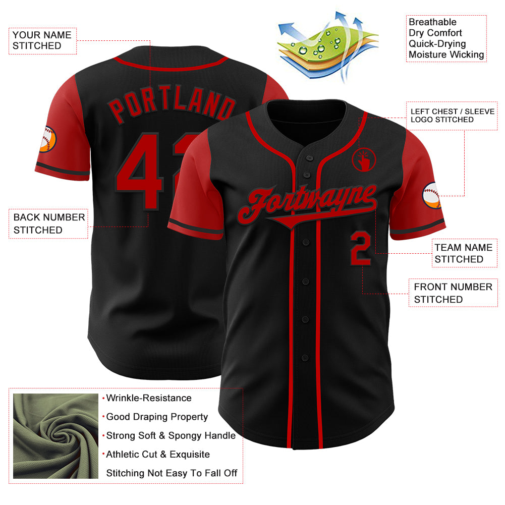 Custom Black Red Two Tone Authentic Baseball Jersey