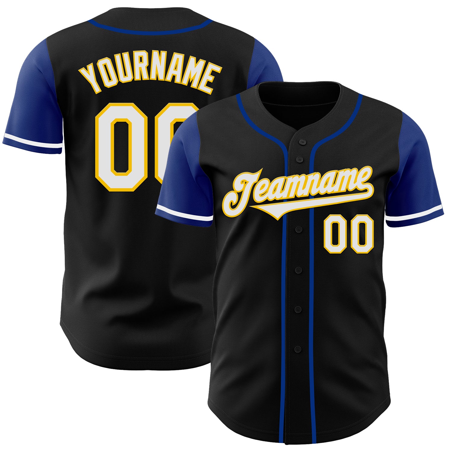 Custom Black White Royal-Yellow Two Tone Authentic Baseball Jersey