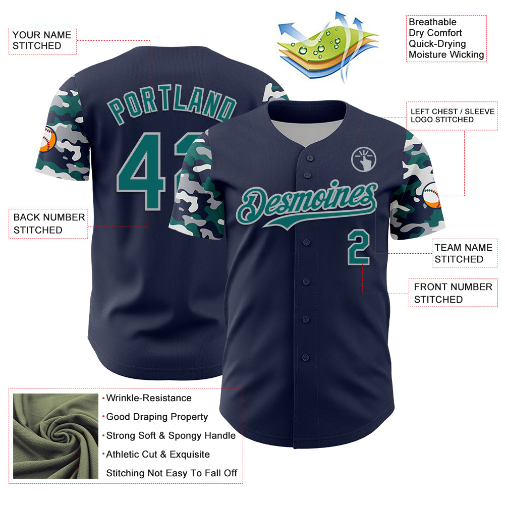 Custom Navy Teal Gray-White Digital Camo Two Tone Authentic Baseball Jersey