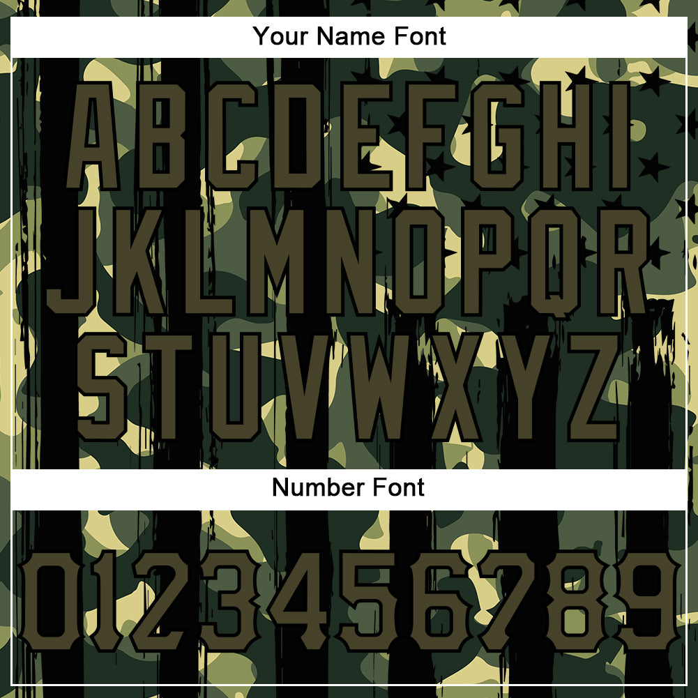 Custom Camo Olive-Black Distressed Raglan Sleeves Authentic Baseball Jersey