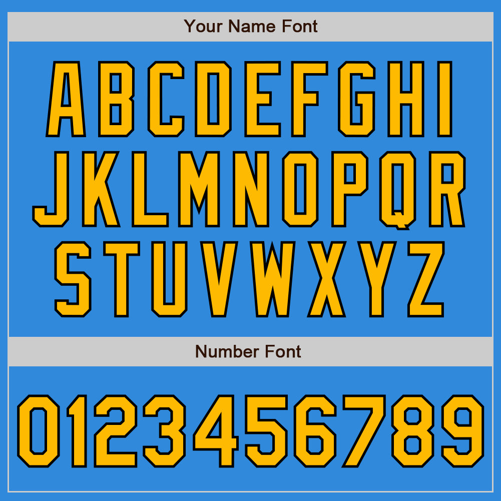 Custom Electric Blue Gold-Black 3 Colors Arm Shapes Authentic Baseball Jersey