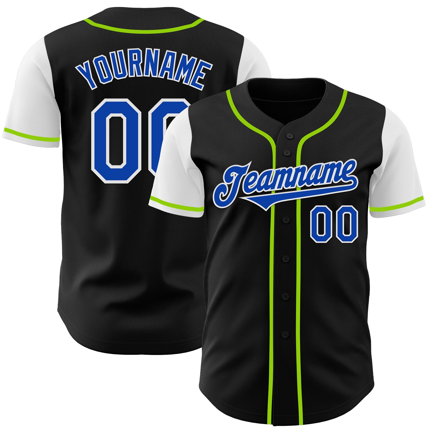 Custom Black Thunder Blue Neon Green-White Two Tone Authentic Baseball Jersey