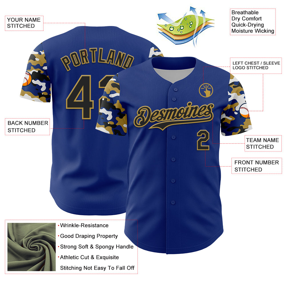 Custom Royal Black Old Gold-White Digital Camo Two Tone Authentic Baseball Jersey