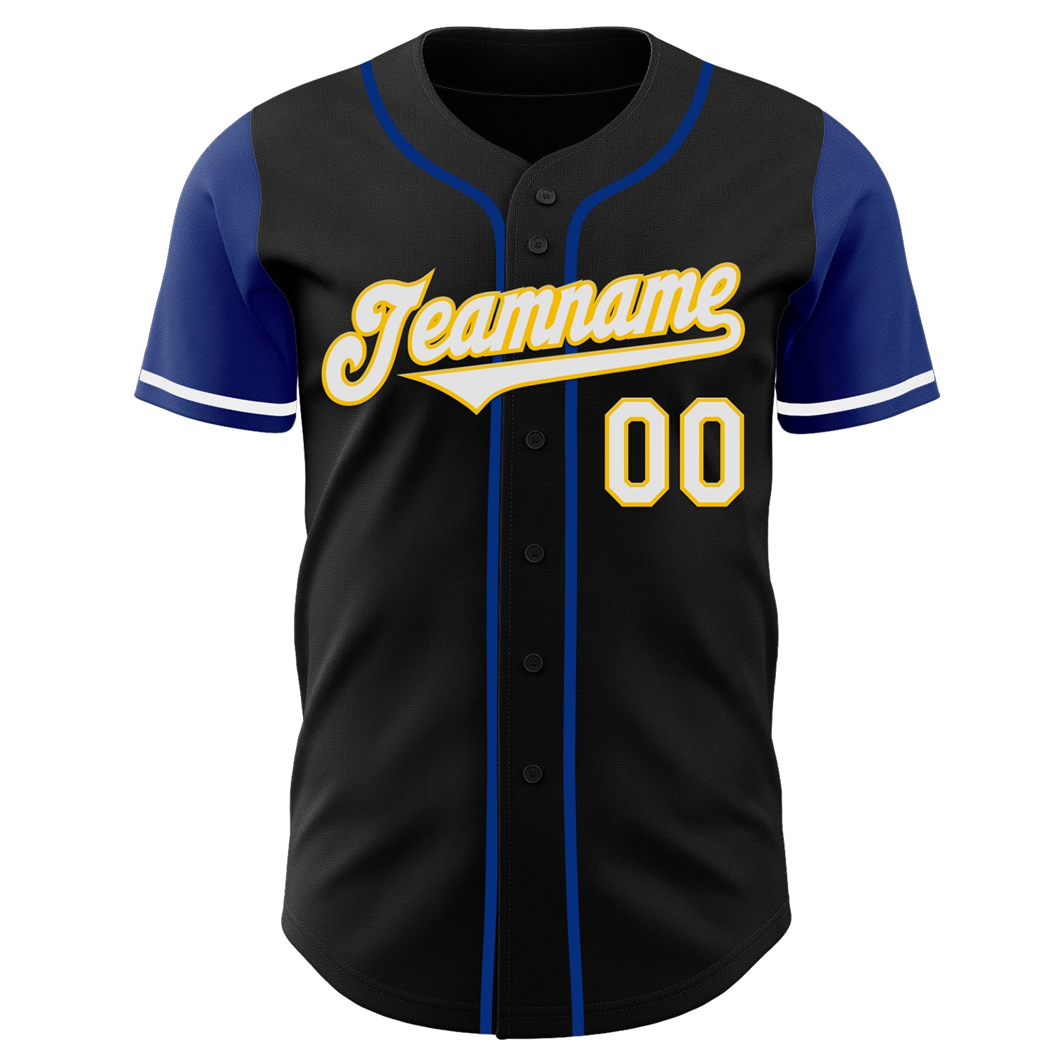 Custom Black White Royal-Yellow Two Tone Authentic Baseball Jersey