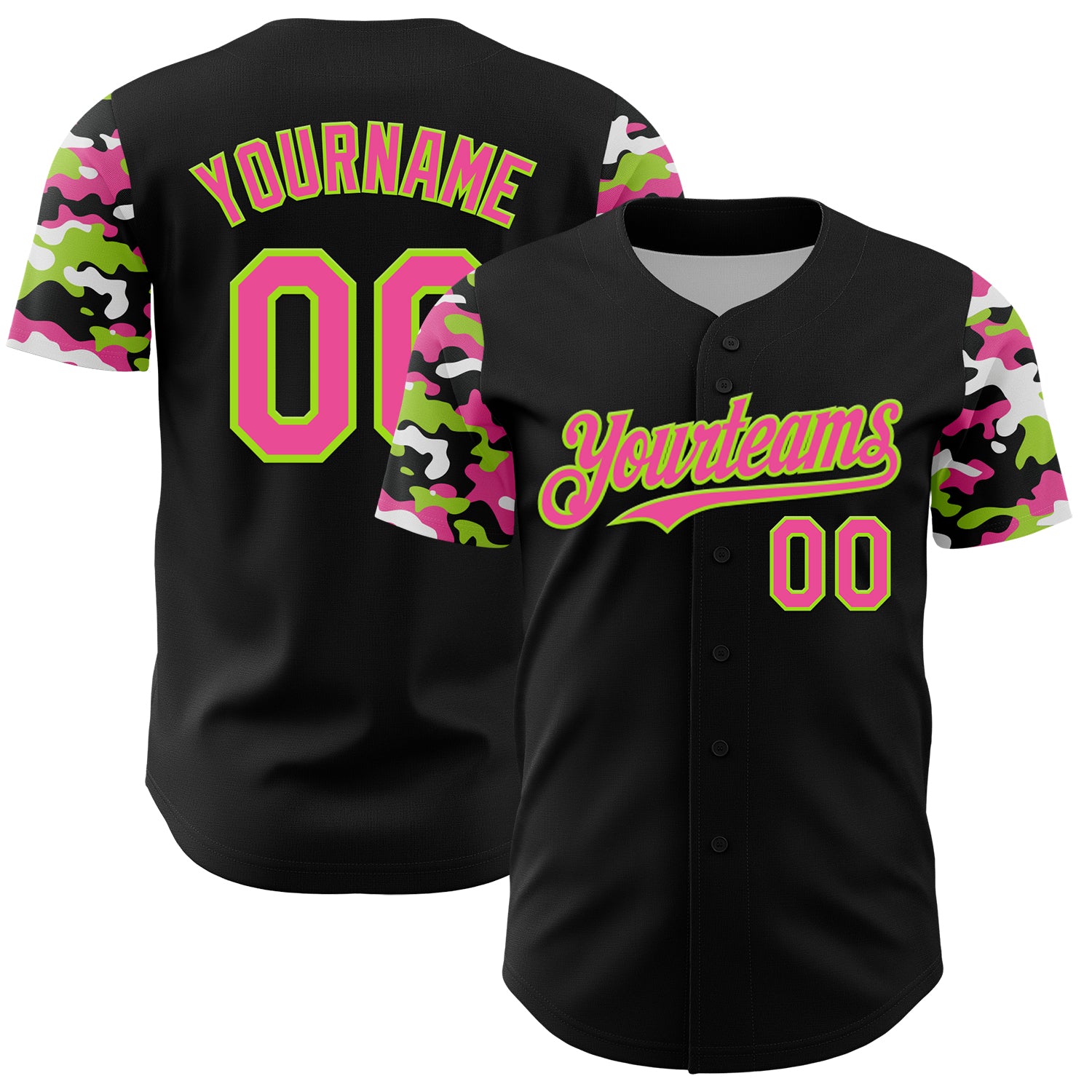 Custom Black Pink Neon Green-White Digital Camo Two Tone Authentic Baseball Jersey