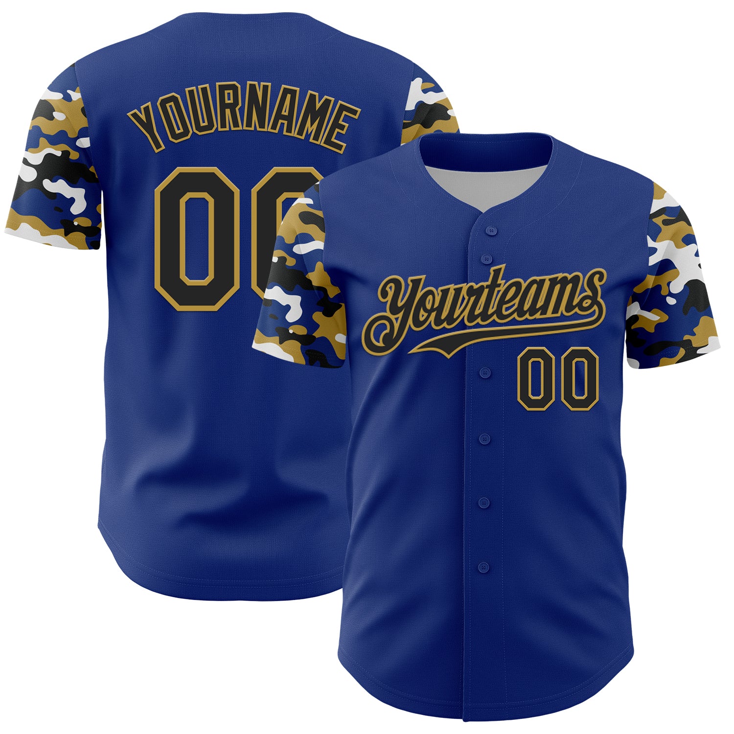 Custom Royal Black Old Gold-White Digital Camo Two Tone Authentic Baseball Jersey