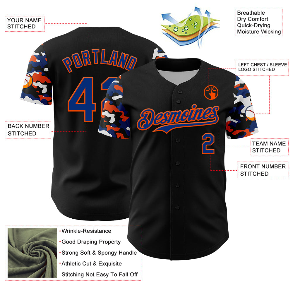 Custom Black Royal Orange-White Digital Camo Two Tone Authentic Baseball Jersey